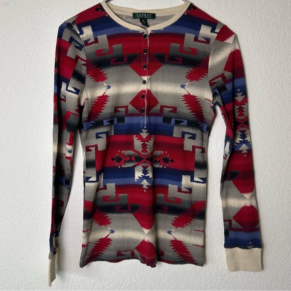 Lauren Ralph Lauren Tops - Lauren Ralph Lauren Southwest Aztec Geometric Henley Thermal